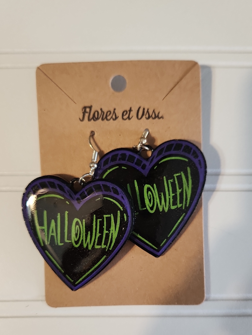 Halloween Heart Dangle Earrings - Black, Purple & Neon Green